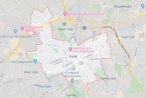 Map of York,PA area served by York Exterminating Pest Control